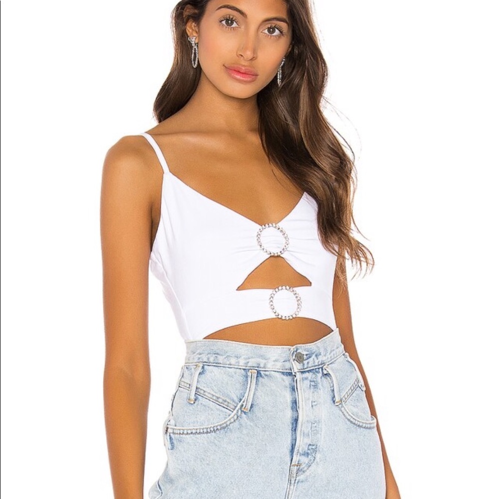 Revolve super down white embellished bodysuit